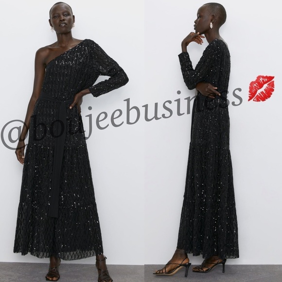 ZARA BNWT Asymmetric One-Shoulder Sequin Dress - Picture 1 of 5